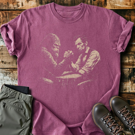 Bigfoot And Abe Lincoln Arm Wrestling T-Shirt