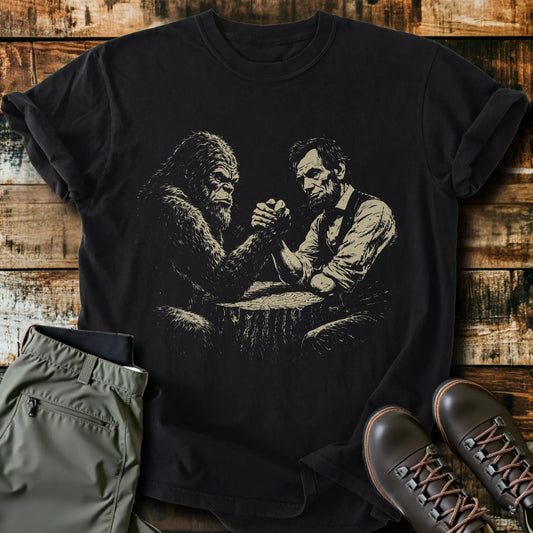Bigfoot And Abe Lincoln Arm Wrestling T-Shirt